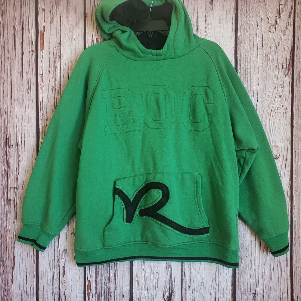Vintage Rocawear Hoodie Boys XL Y2K Green Hoodie Kangaroo Pullover Cotton Blend